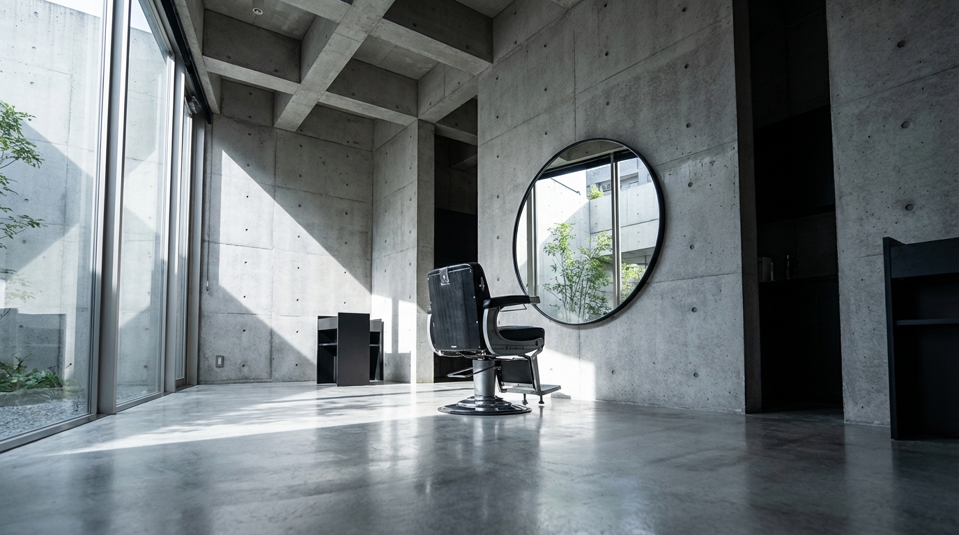 Brutalist salon interior